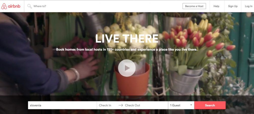 airbnb homepage