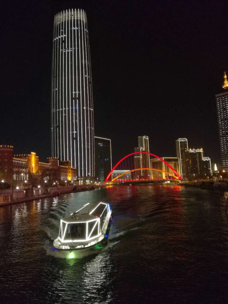 River in the night light tianjin