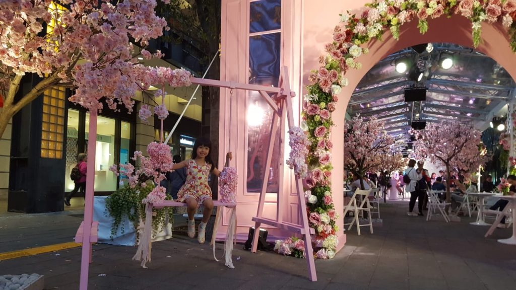 beautiful girl on the flower swing